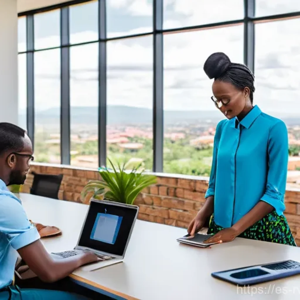 르완다의 주요 경제 지표 - **Kigali Tech Hub Collaboration:**
    A vibrant and modern image depicting a bustling co-working sp...