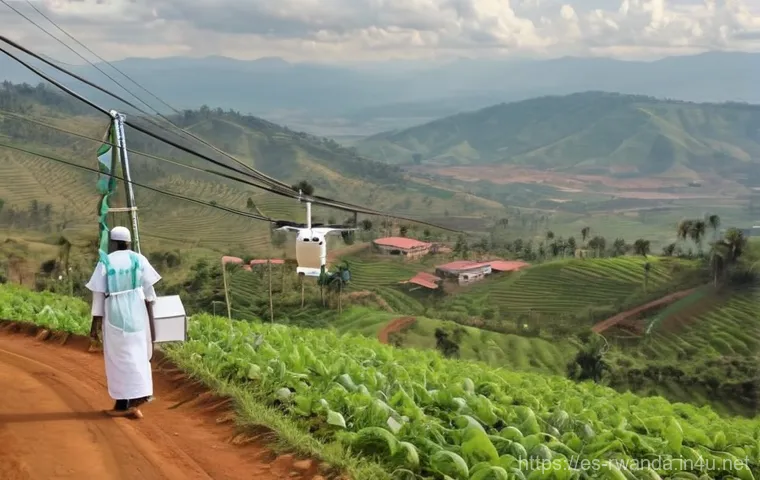 르완다의 공공 서비스 - **Digital Transformation at a Community Hub:**
    "A bright, bustling scene inside a modern Rwandan...