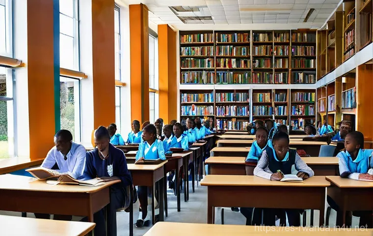 르완다의 주요 도서관 - **Prompt: The Heart of Kigali's Modern Library**
    "A vibrant, wide-angle shot of the interior of ...