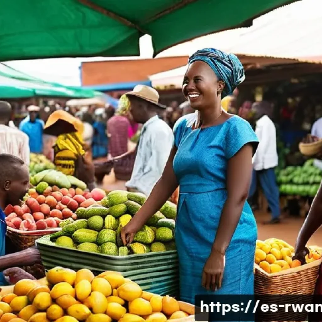 르완다의 주요 관광지 지도 - **Prompt 1: Vibrant Kigali Market Scene**
A bustling and colorful outdoor market in Kigali, Rwan...