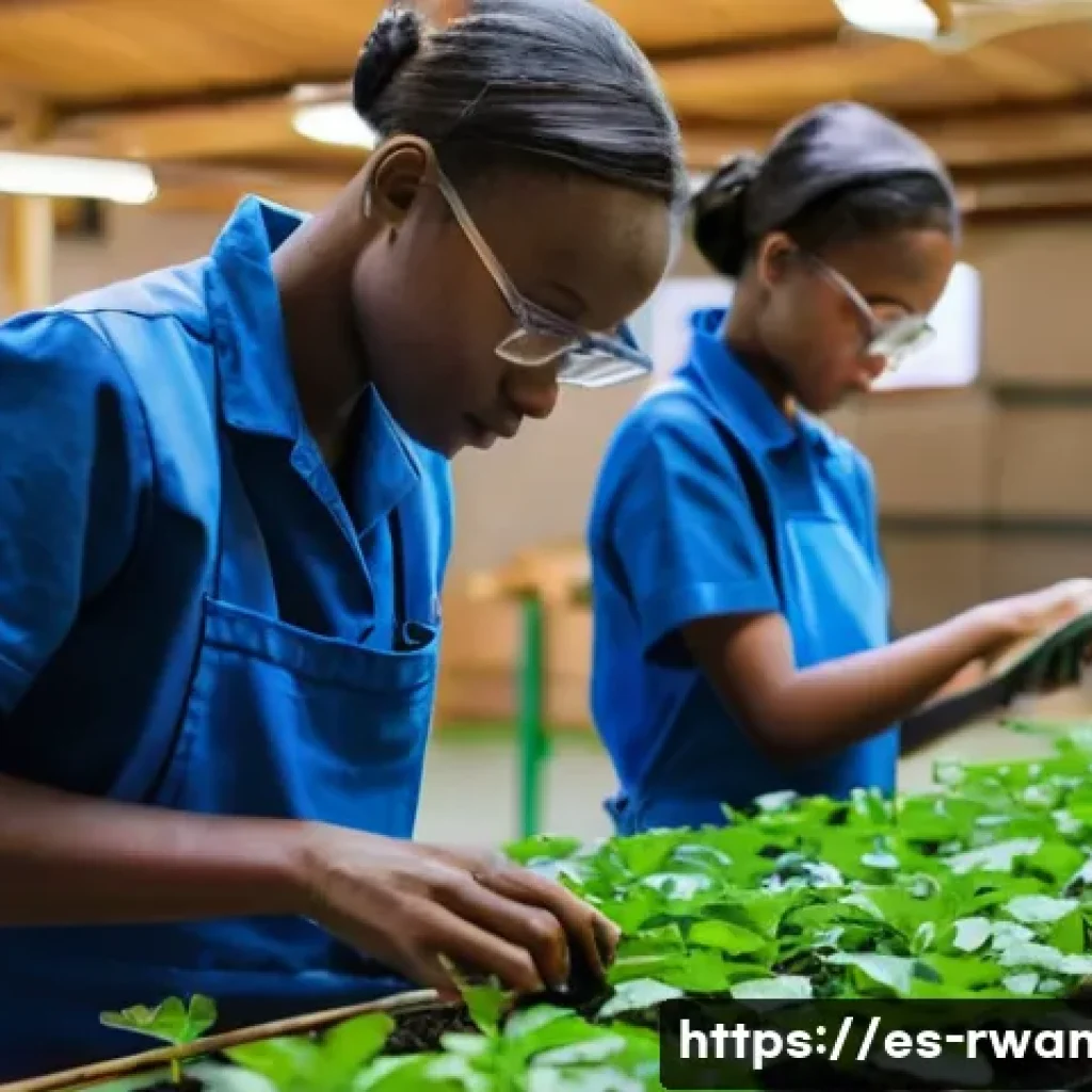 르완다의 주요 학교 - **Prompt:** A bustling technical and vocational training (TVET) workshop in Rwanda. Young Rwandan ad...