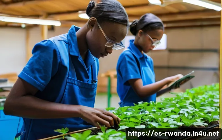 르완다의 주요 학교 - **Prompt:** A bustling technical and vocational training (TVET) workshop in Rwanda. Young Rwandan ad...