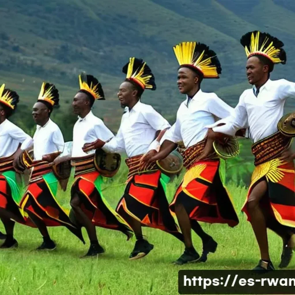 르완다 민속 춤의 미래 전망 - **Prompt:** A group of Rwandan Intore dancers performing with immense energy and precision. The male...