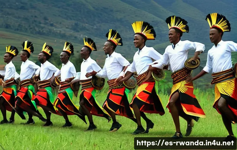 르완다 민속 춤의 미래 전망 - **Prompt:** A group of Rwandan Intore dancers performing with immense energy and precision. The male...