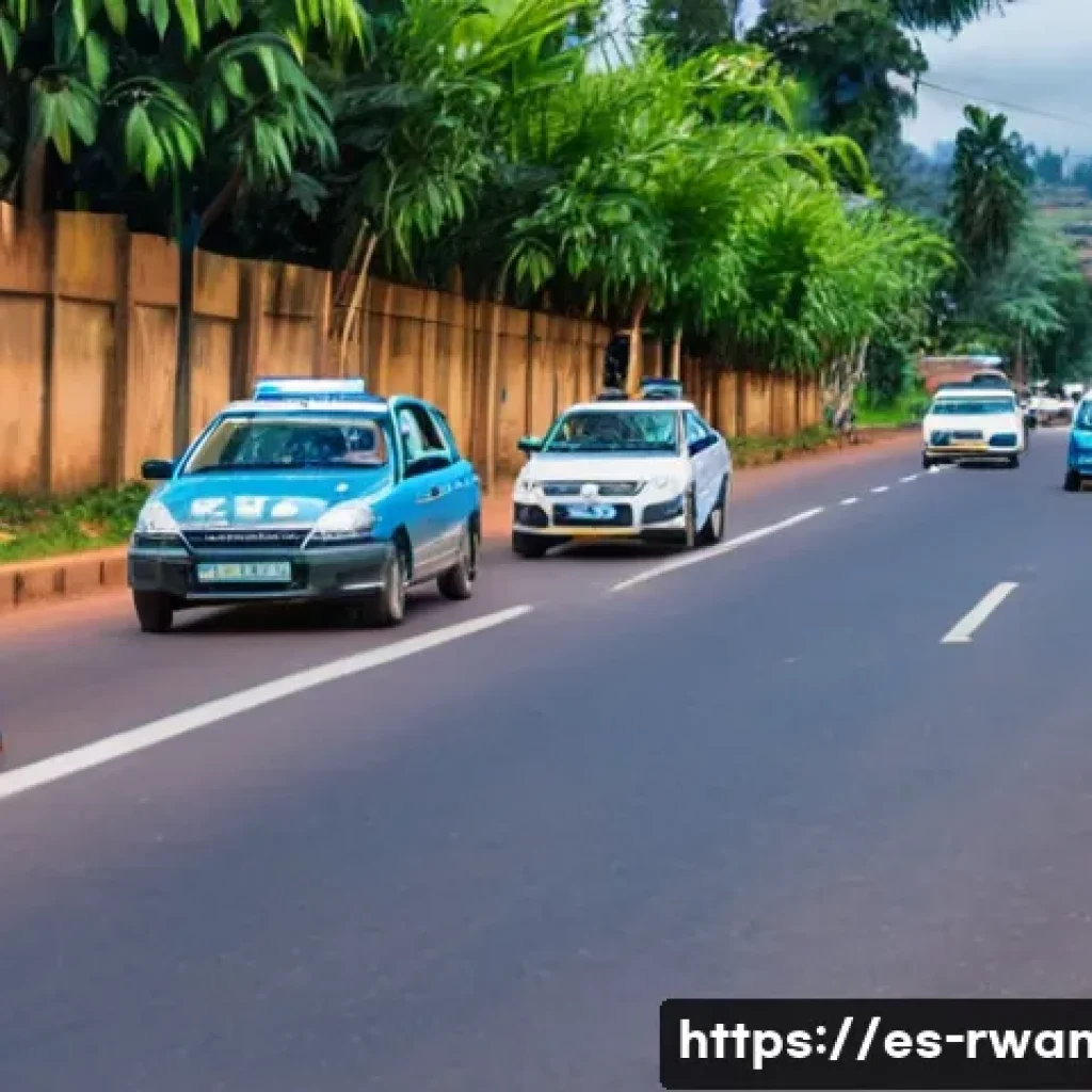 르완다에서의 교통 위반 벌금 - A busy urban street scene in Rwanda during daytime, showing a diverse group of drivers in modern car...
