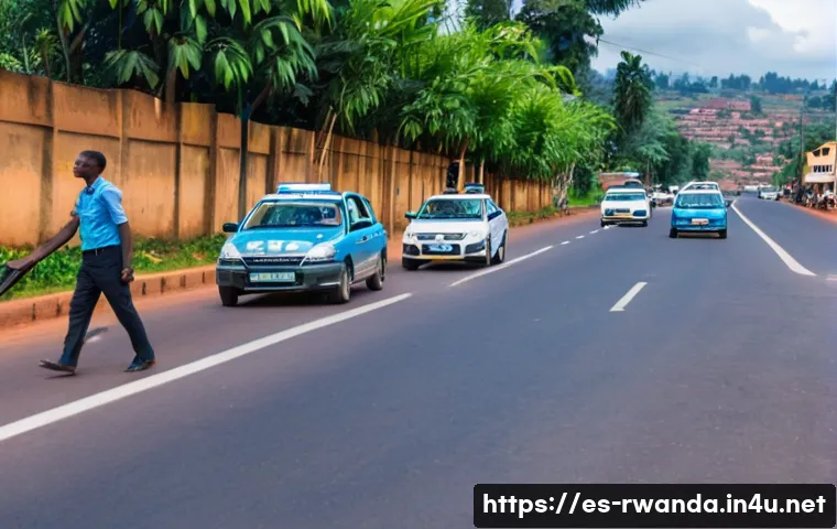 르완다에서의 교통 위반 벌금 - A busy urban street scene in Rwanda during daytime, showing a diverse group of drivers in modern car...