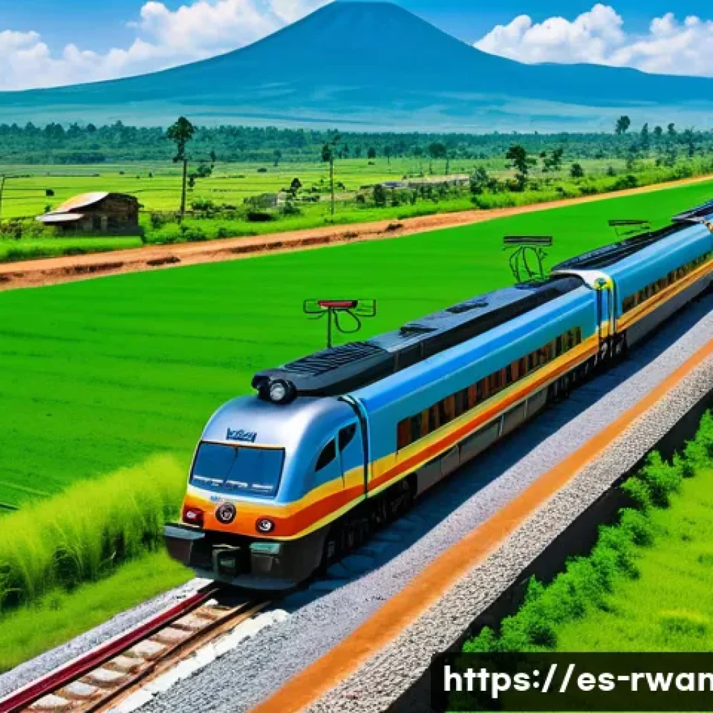 르완다의 철도 프로젝트 - A modern electric freight and passenger train traveling through the lush green landscapes of East Af...